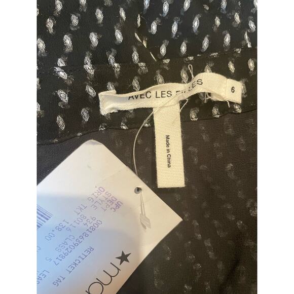 Avec Les Filles‎ Black And White Polka Dot Ruffle Maxi Dress Slit Size 6 - Picture 3 of 8